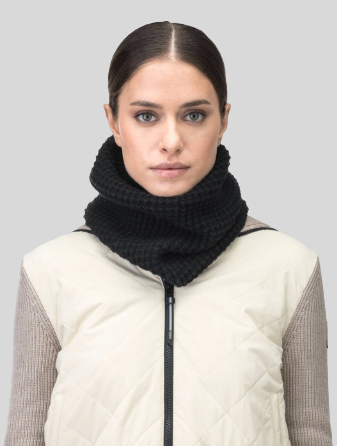 Alder Unisex Knit Gaiter infinity scarf in superfine alpaca and extrafine merino wool, in Black