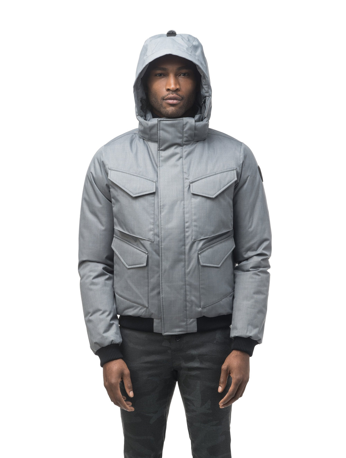 Men's waist length bomber with four huge pockets on the front in Concrete