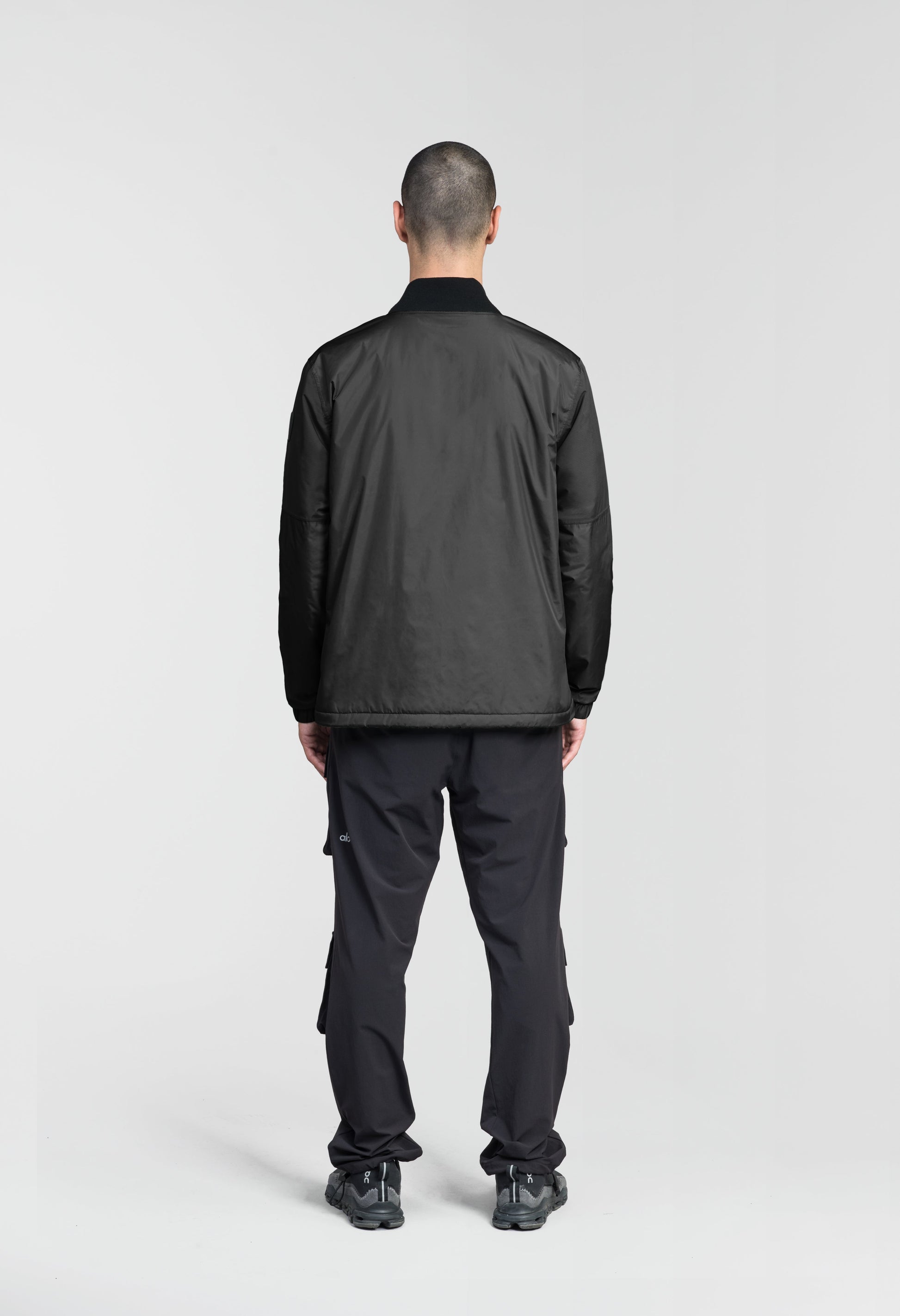 Edgemont Men's Tailored Coach Jacket in hip length, rib knit collar, elastic cuffs, centre front two-wau zipper, single welt waist pockets, adjustable waist drawstring, in Black