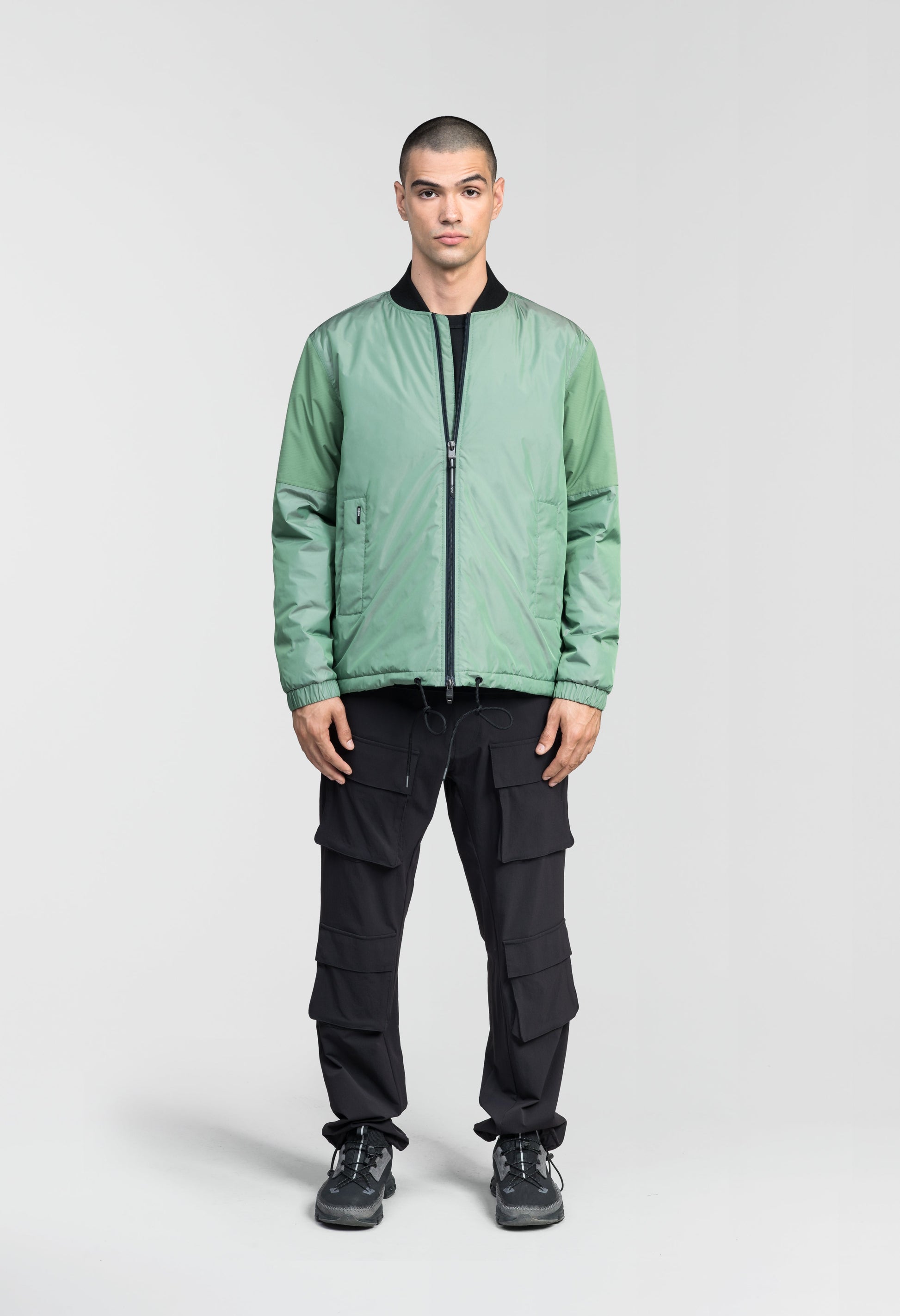 Edgemont Men's Tailored Coach Jacket in hip length, rib knit collar, elastic cuffs, centre front two-wau zipper, single welt waist pockets, adjustable waist drawstring, in Duck Green