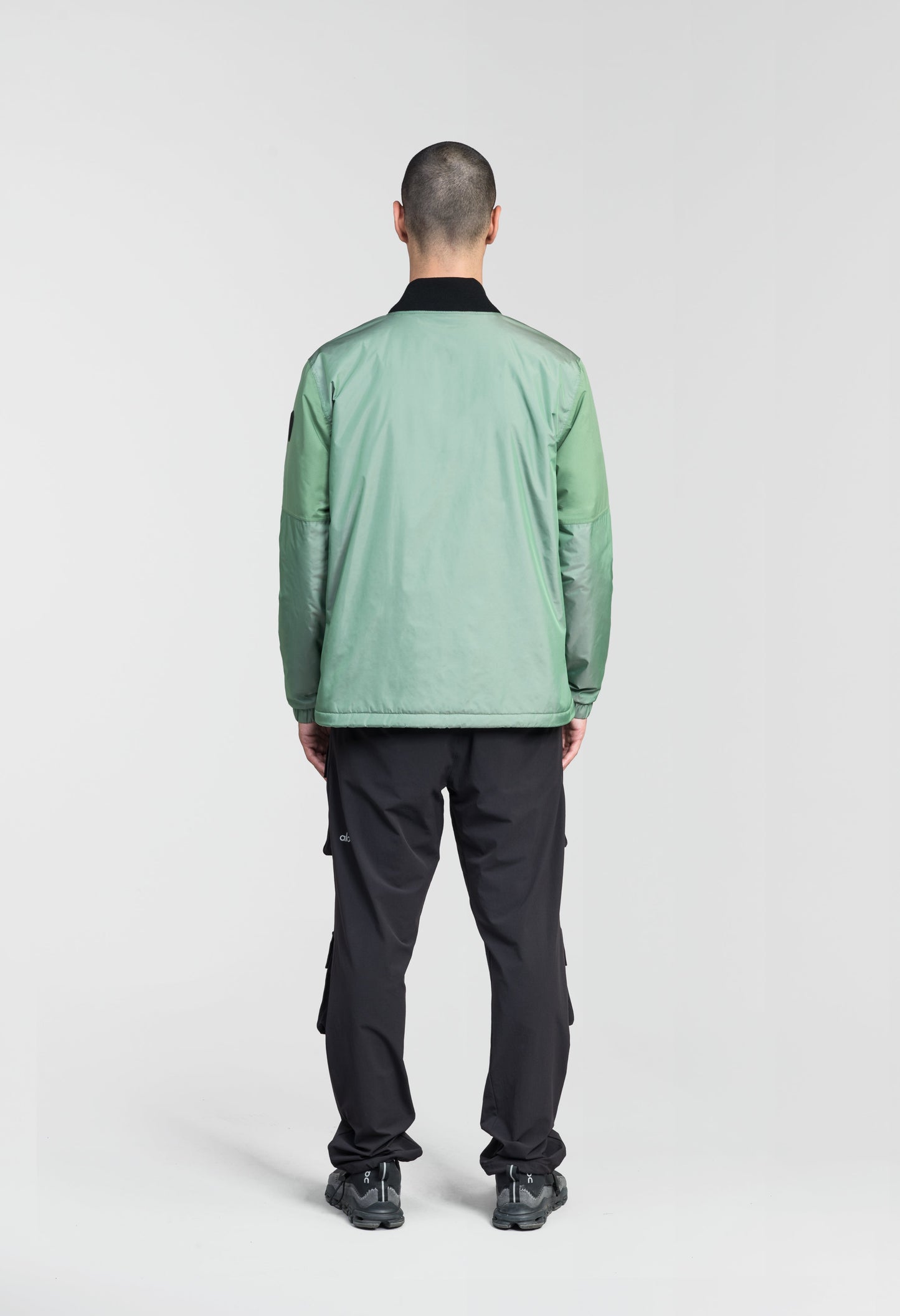 Edgemont Men's Tailored Coach Jacket in hip length, rib knit collar, elastic cuffs, centre front two-wau zipper, single welt waist pockets, adjustable waist drawstring, in Duck Green