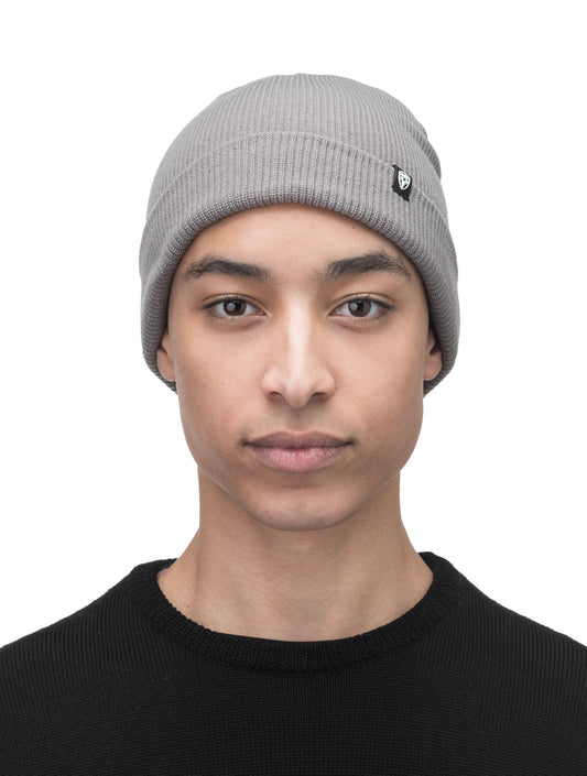 Julian Knit Toque in fine ribbed jersey, with nobis label on cuff, in Grey + Grey