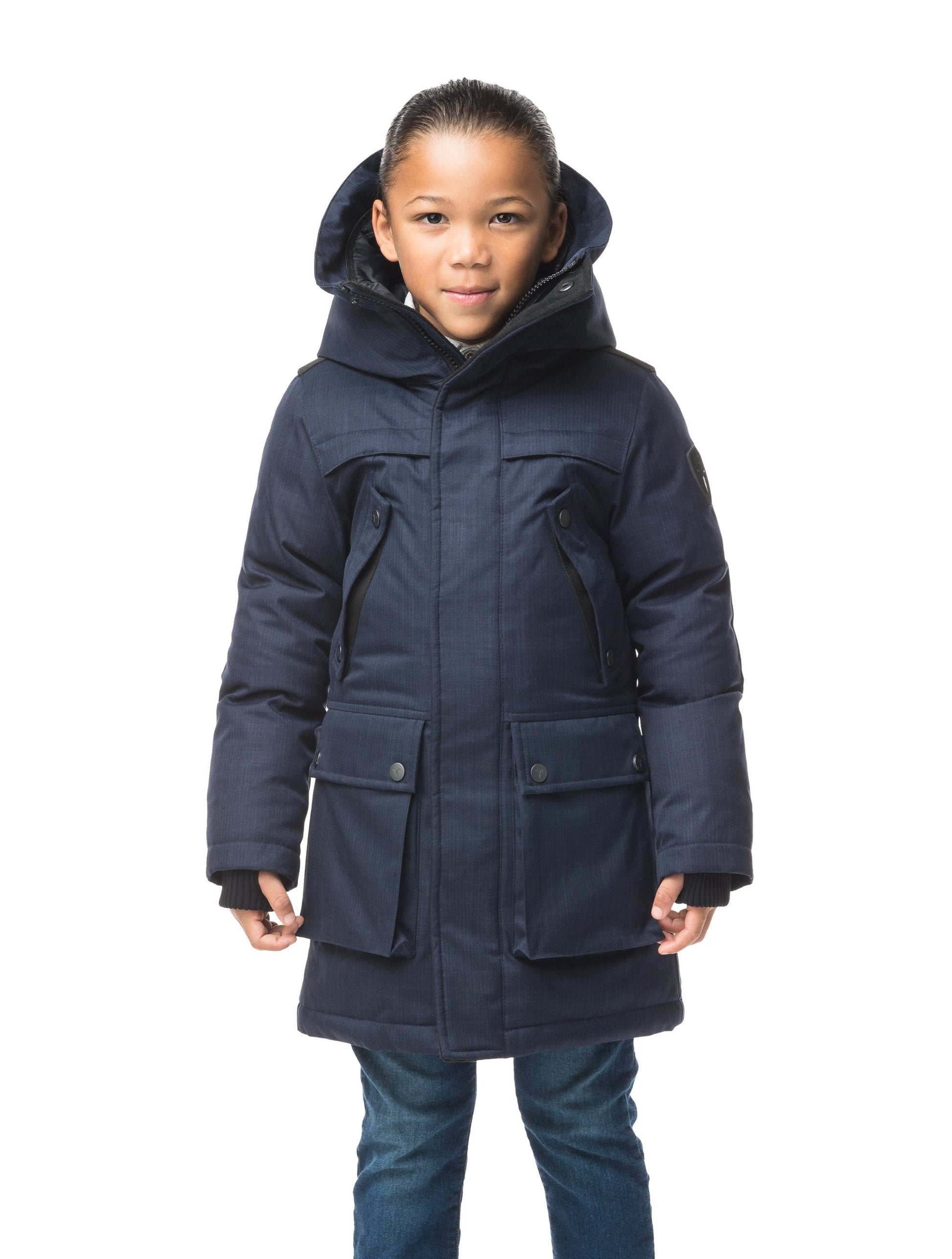 The best kid's down filled parka that's machine washable, waterproof, windproof and breathable in CH Navy