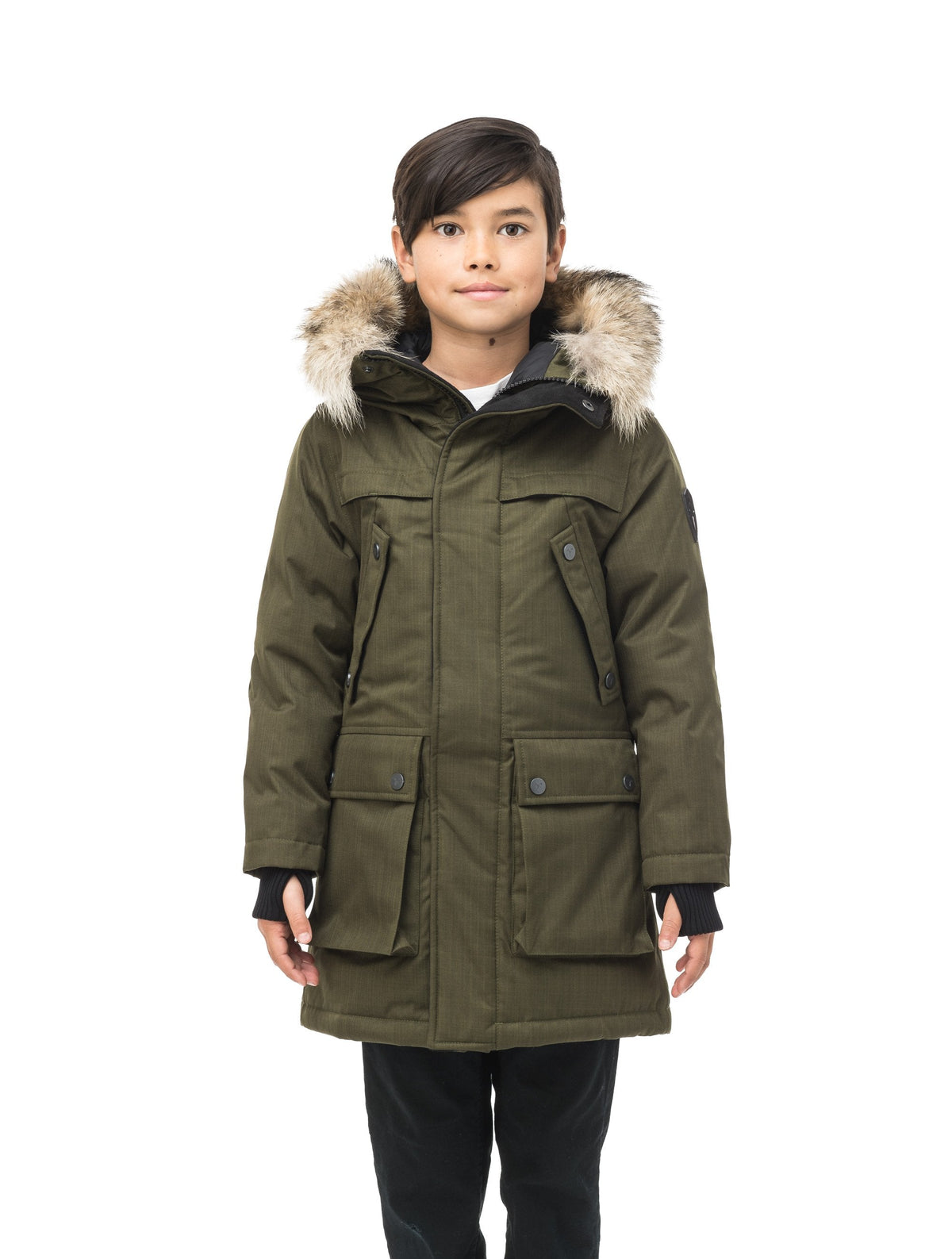 The best kid's down filled parka that's machine washable, waterproof, windproof and breathable in CH Fatigue