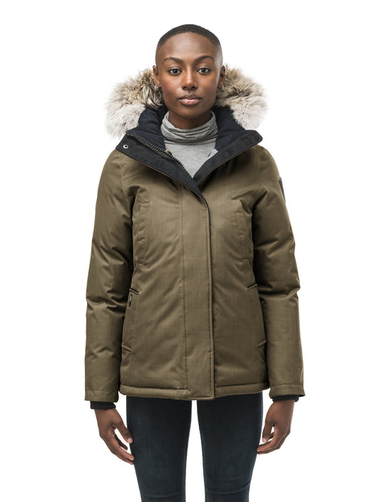 Women's hip length down filled parka in CH Army Green + CH Fatigue