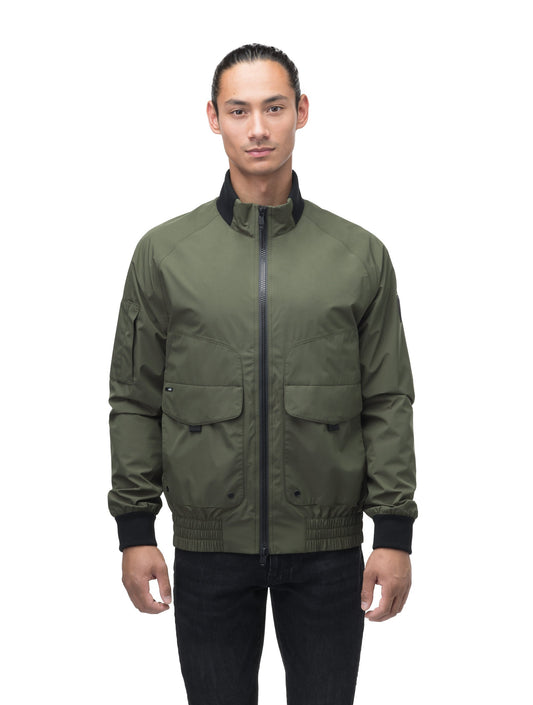 Men's hip length waterproof bomber jacket with 2-way zipper in Fatigue + Fatigue