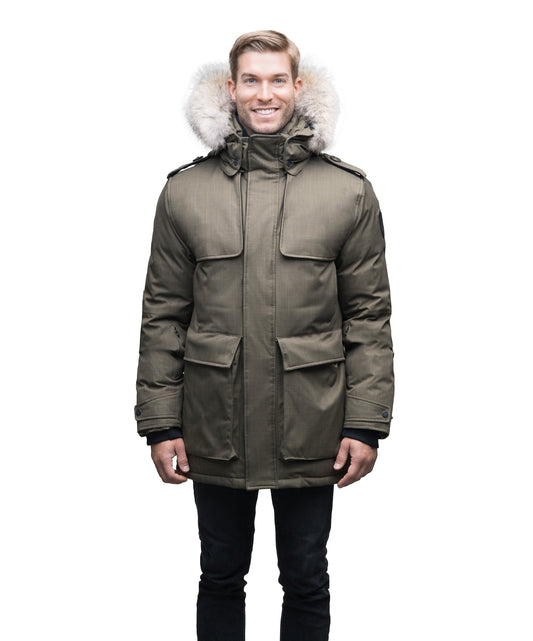 Men's parka with storm patch detail and two patch pockets in CH Steel Grey