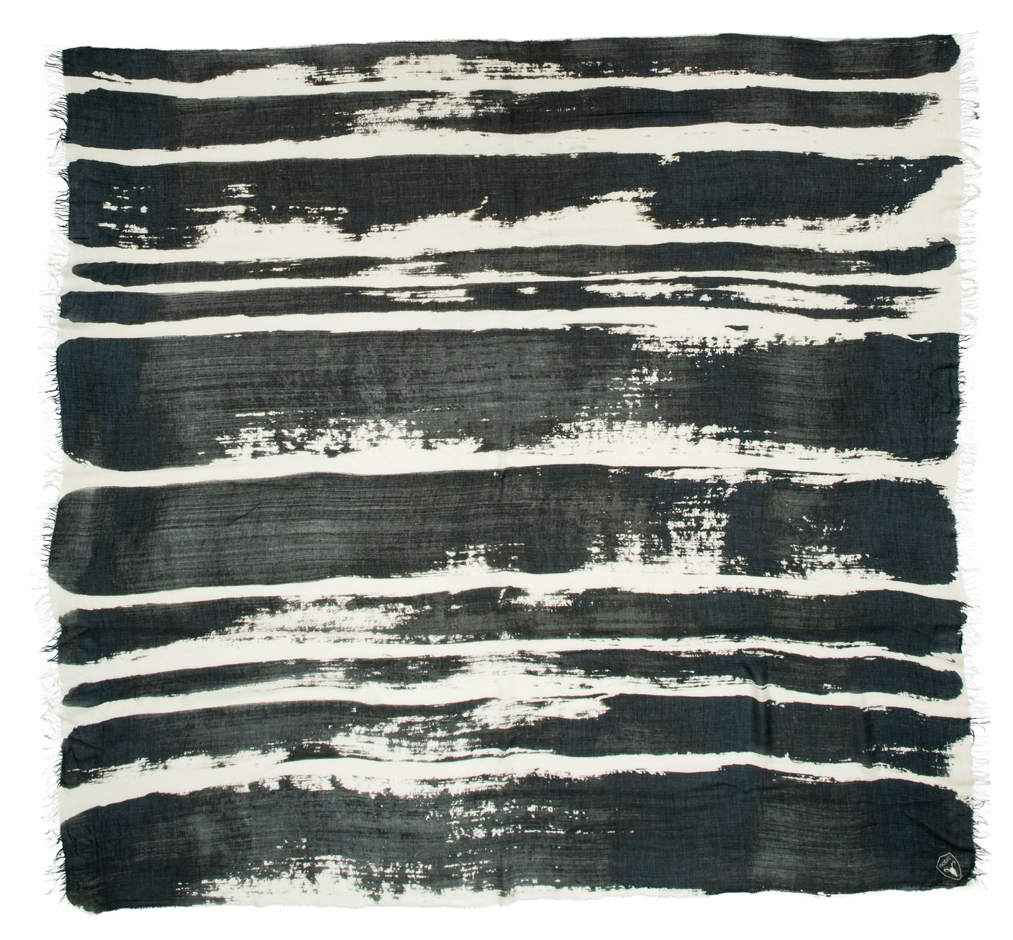 Square modal cashmere blend scarf with fringe edges in a contrast Black print