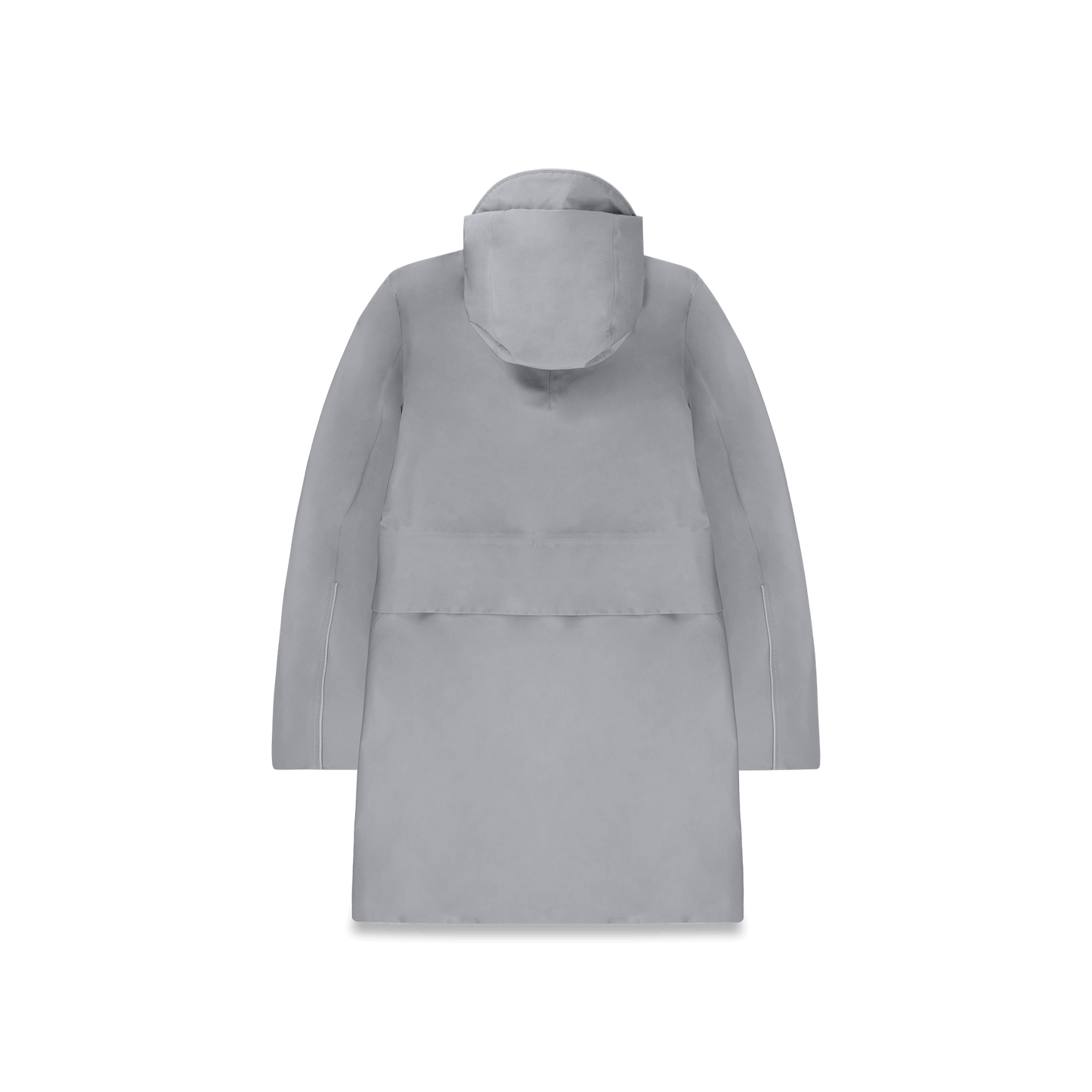 Upton long jacket in Concrete in 3-ply Micro Denier fabric with DWR coating, featuring a two-way zipper with magnetic closure, hidden mesh ventilation, and underarm vents. Designed for weather protection and tailored comfort.