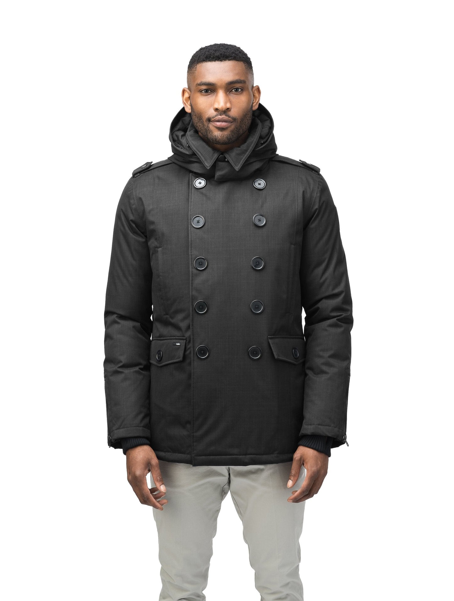 Men's double breasted down filled parka in CH Black