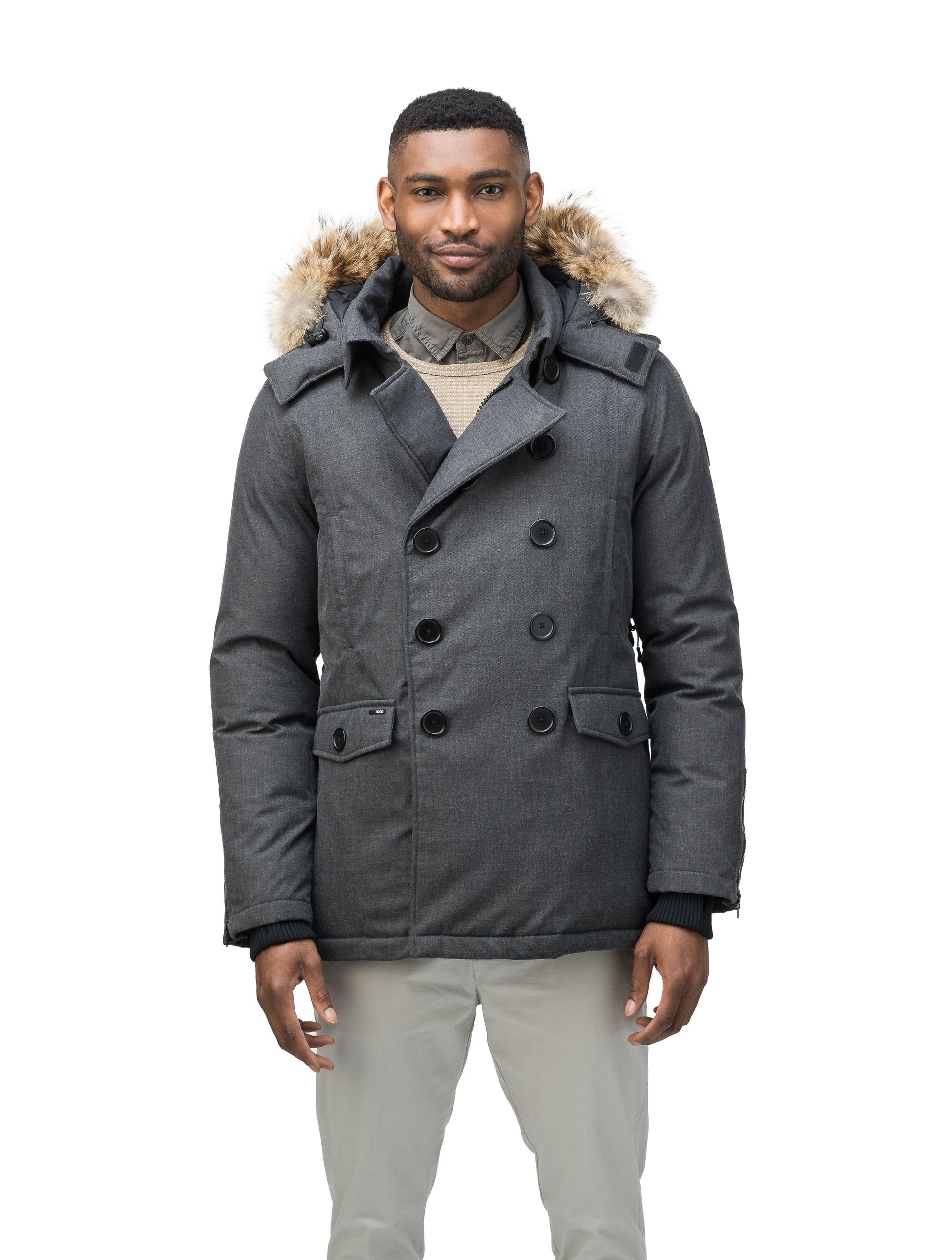 Men's double breasted down filled parka in H. Charcoal
