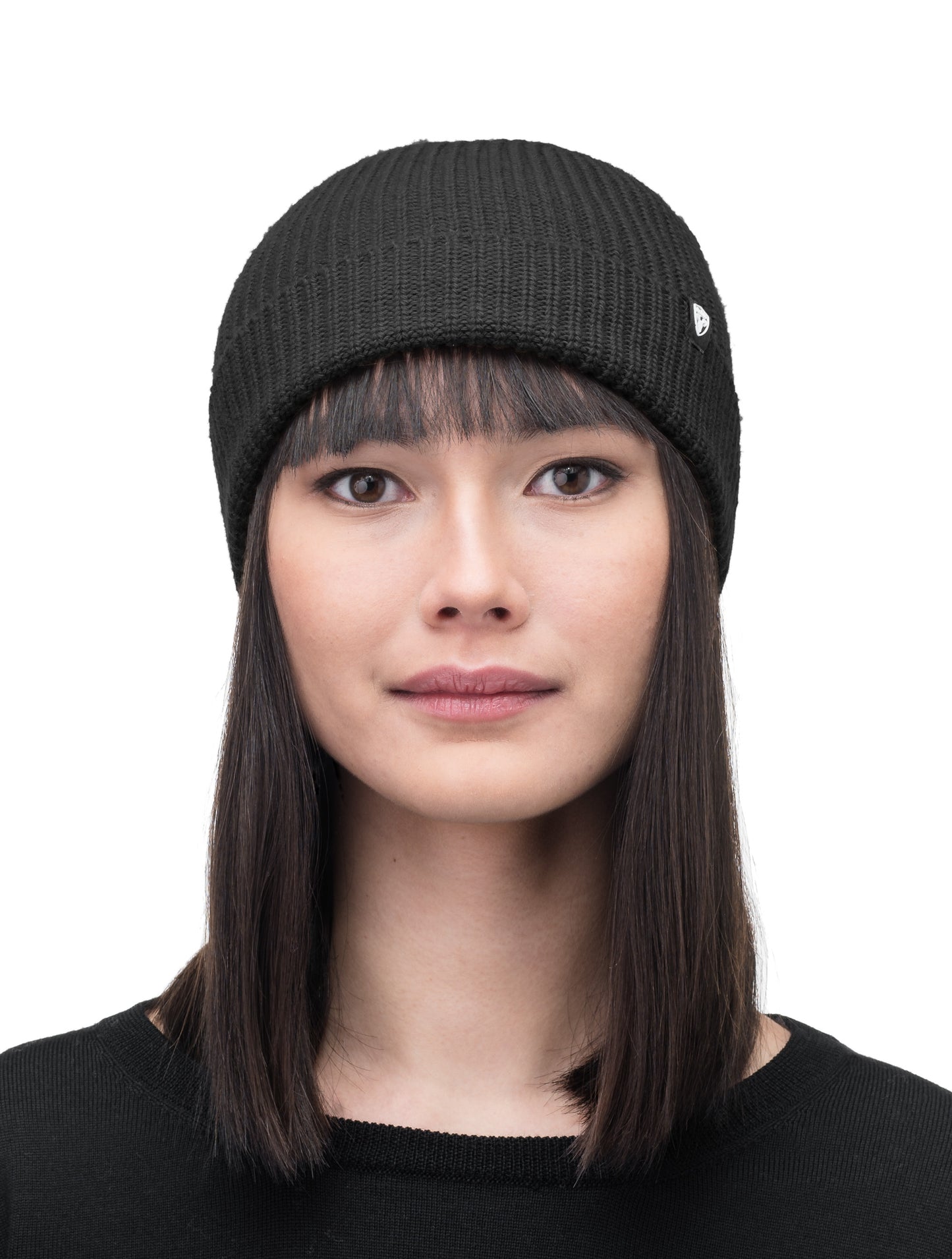 Elain Unisex Knit Toque in ribbed fabric, and Nobis label on cuff, in Black