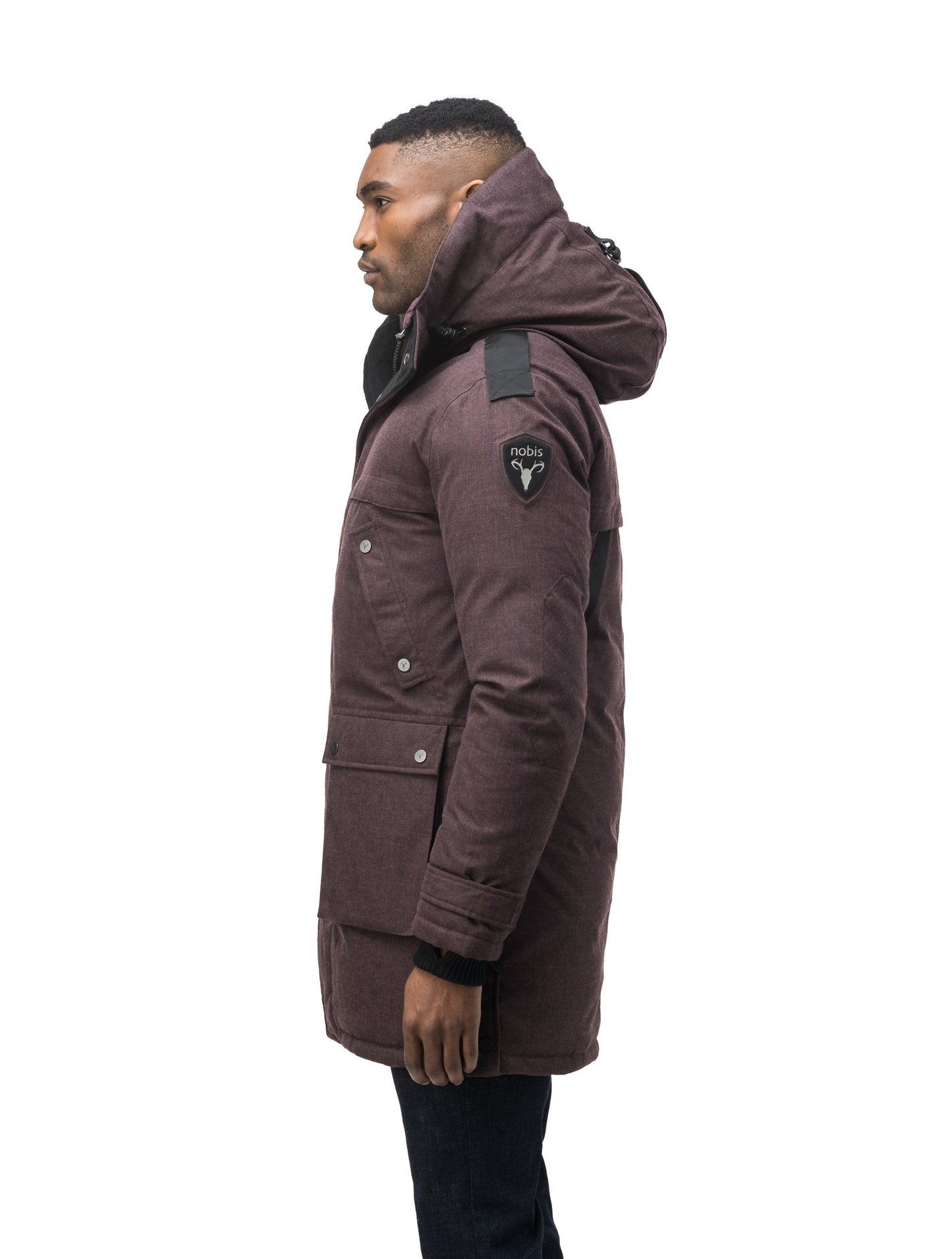 Men's Best Selling Parka the Yatesy is a down filled jacket with a zipper closure and magnetic placket in H. Burgundy